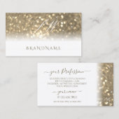 Luxueuze witte goudmousserende glittermonogram visitekaartje (Voorkant / Achterkant)