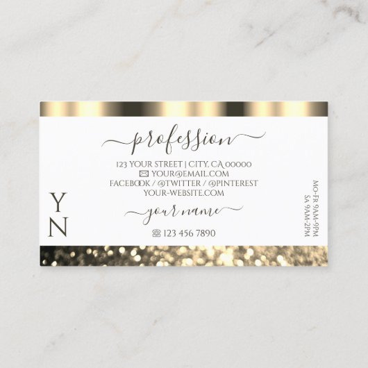 Luxueuze witte goudmousserende glittermonogram visitekaartje (Achterkant)