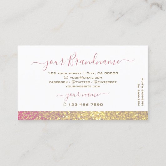 Luxueuze witte roze goudhoudende glaswergdiamanten visitekaartje (Achterkant)