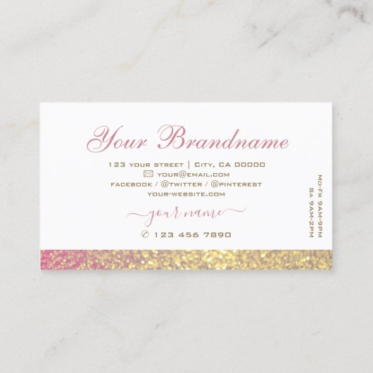 Luxueuze witte roze goudhoudende glitter Shimmery Visitekaartje (Achterkant)