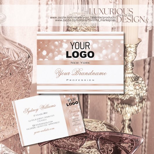 Luxueuze witte rozengoudhoudende glitter-Logo Visitekaartje