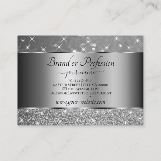 Luxueuze zilveren glitter lumierige spaarsterren visitekaartje (Achterkant)