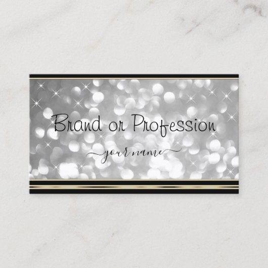 Luxueuze zilveren glitter-sterren Zwarte Golden-gr Visitekaartje (Voorkant)