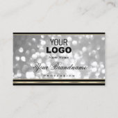 Luxueuze zilverglitter Logo zwarte gouden rand Visitekaartje (Voorkant)