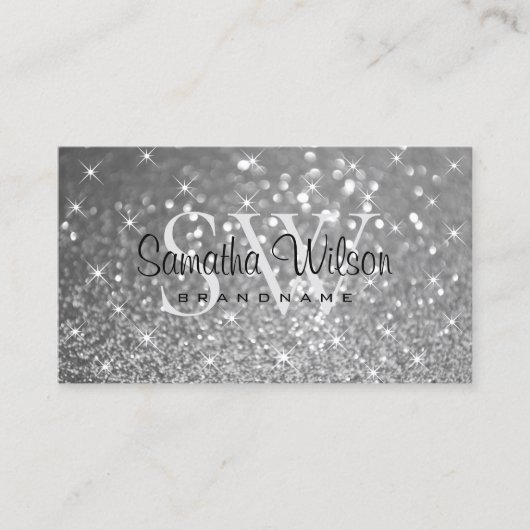 Luxueuze zilverglitter lumierige Initialen Visitekaartje (Voorkant)