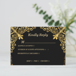 Luxueuze Zwarte en Gouden Vintage RSVP Kaart