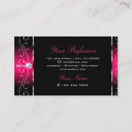 Luxueuze zwarte en roze  grenzen Ornamenten Visitekaartje (Achterkant)
