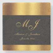 Luxueuze Zwarte Gouden Kalligrafie Rand Trouw Stenen Onderzetter (Voorkant)