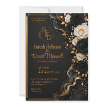 Luxueuze Zwarte Gouden Trouwuitnodiging Template 3
