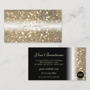 Luxueuze zwarte goudglittermonogram visitekaartje