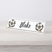 Luxueuze zwarte ivoren bloemennaam bureau naambordje (Voorkant)