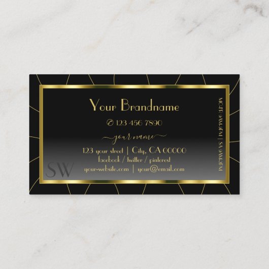 Luxueuze zwarte Lijst gradiënt met monogram Visitekaartje (Achterkant)