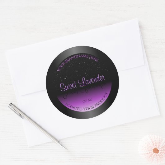 Luxueuze zwarte Paarse productlabels Zachte glitte Ronde Sticker (Envelop)