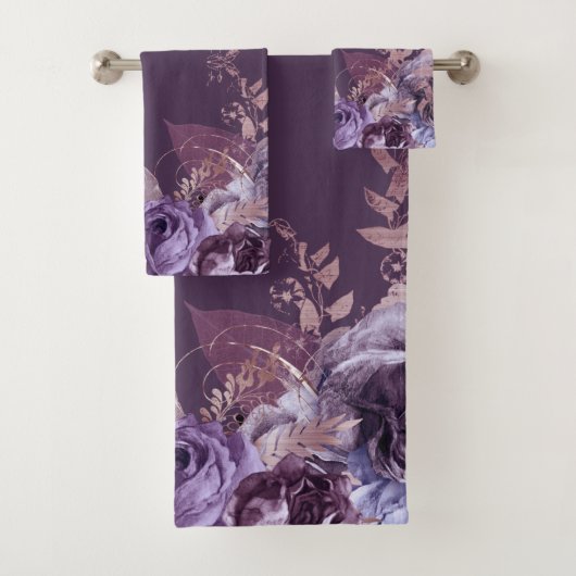 LUXURERENDE PAARSE FLORALE BOTANISCHE BATHROOM TOW BAD HANDDOEK (Insitu)