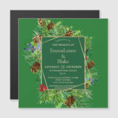 Luxuriant kerstfeest Greenery Gold Wedding Magnetische Uitnodiging (Voorkant / Achterkant)