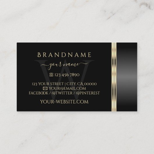 Luxurie Black en Gold monogram Luxurieachtig Visitekaartje (Achterkant)