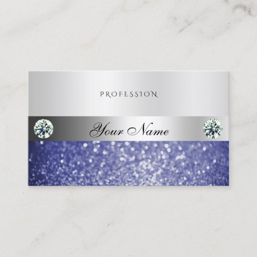 Luxurie Blue Glitter Diamonds Shimmery Silver Visitekaartje (Voorkant)