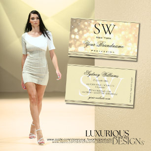 Luxurie Glitter Stars Monogram Cream Golden Visitekaartje