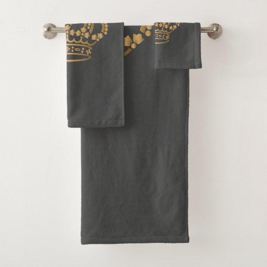 Luxurie Gold Crown Dark Grey Bad Handdoek (Insitu)