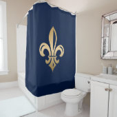 Luxurie Gold Fleur de Lis Navy Douchegordijn (In situ)