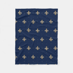 Luxurie Gold Fleur de Lis Navy Fleece Deken