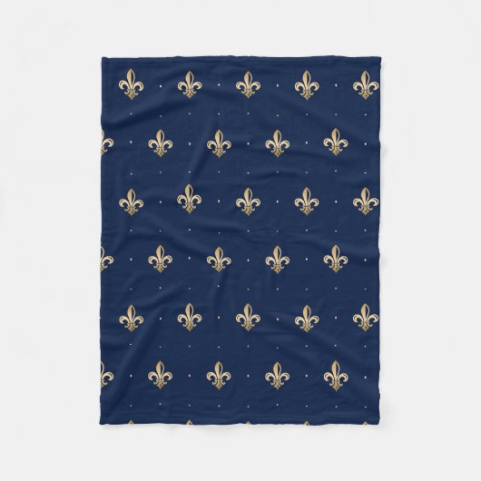 Luxurie Gold Fleur de Lis Navy Fleece Deken (Voorkant)