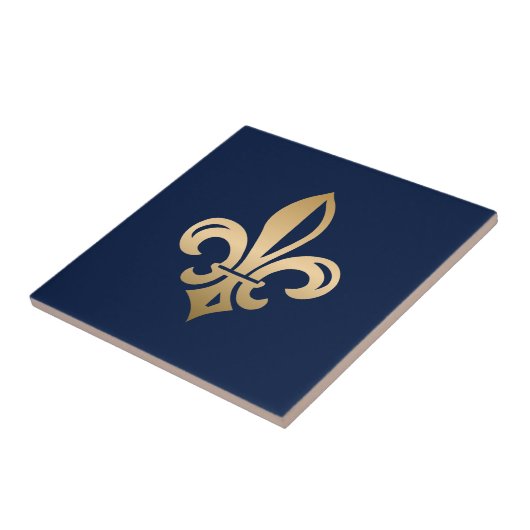 Luxurie Gold Fleur de Lis Navy Tegeltje (Zijkant)