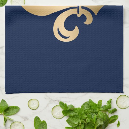 Luxurie Gold Fleur de Lis Navy Theedoek (Gevouwen)