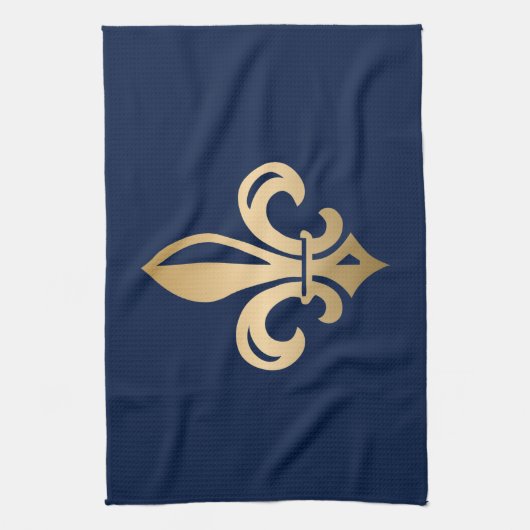 Luxurie Gold Fleur de Lis Navy Theedoek (Verticaal)