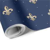 Luxurie Gold Fleur de Lis Pattern marine Cadeaupapier (Rol Hoek)