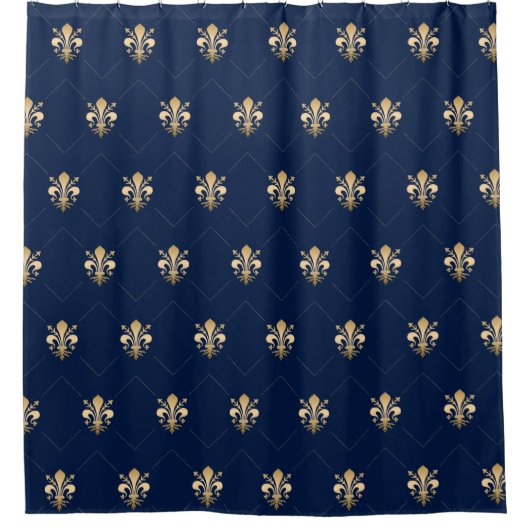 Luxurie Gold Fleur de Lis Pattern marine Douchegordijn (Voorkant)