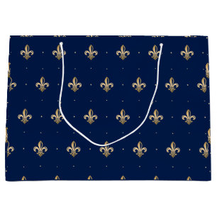 Luxurie Gold Fleur de Lis Pattern marine Groot Cadeauzakje