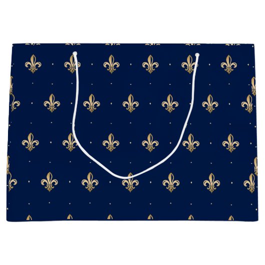 Luxurie Gold Fleur de Lis Pattern marine Groot Cadeauzakje (Voorkant)