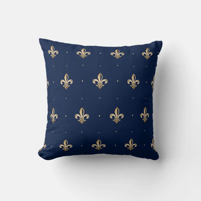 Luxurie Gold Fleur de Lis Pattern marine Kussen (Voorkant)