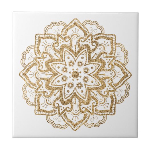 Luxurie Gold Glitter Boho Mandala White Tegeltje (Voorkant)