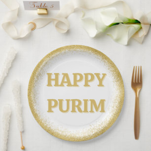 Luxurie Gold Glitter Happy Purim Papieren Bordje