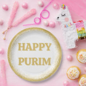 Luxurie Gold Glitter Happy Purim Papieren Bordje (Feest)