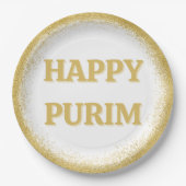 Luxurie Gold Glitter Happy Purim Papieren Bordje (Voorkant)
