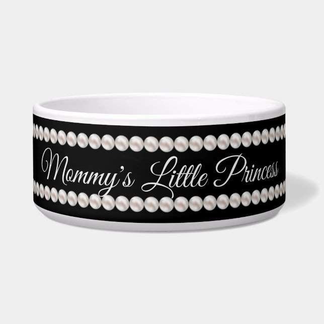 Luxurie Parels Chic Personalized Princess Pet Voerbakje (Voorkant)