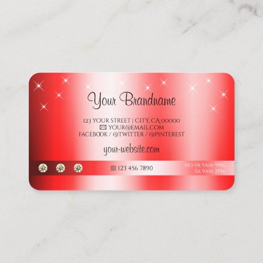 Luxurie Red Glitter Sparkle Stars Diamonds Visitekaartje (Achterkant)