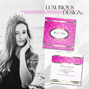 Luxurie roze glitter mousserende sterren zwart vierkante visitekaartje