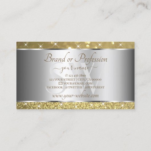 Luxurie Silver Gold Glitter Spark Stars Monogram Visitekaartje (Achterkant)
