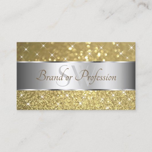 Luxurie Silver Gold Glitter Spark Stars Monogram Visitekaartje (Voorkant)