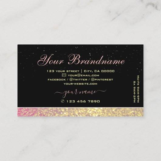 Luxurie zwarte roze goudglitter Shimmery Visitekaartje (Achterkant)