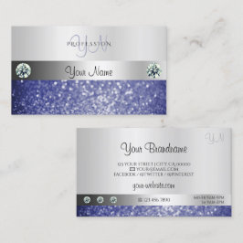Luxurieblauw Glitter Monogram Shimmery Silver Visitekaartje