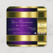 Luxuriegoud en Paars met Faux Diamonds Vierkante Visitekaartje (Achterkant)