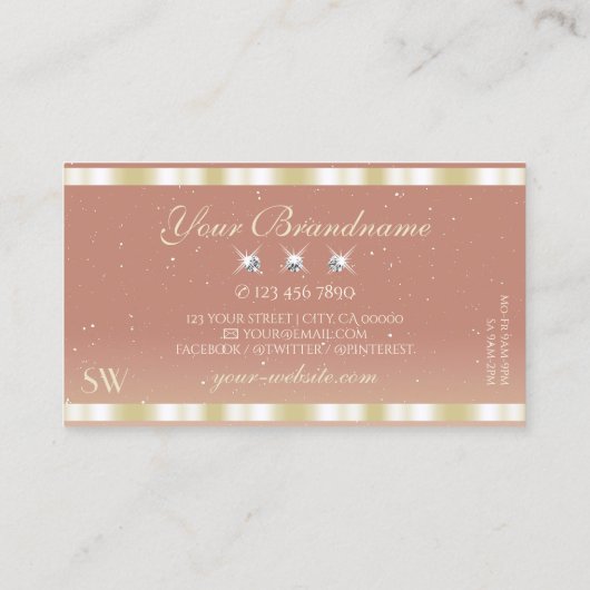 Luxuriegoudkoraal mousserende diamanten monogram visitekaartje (Achterkant)
