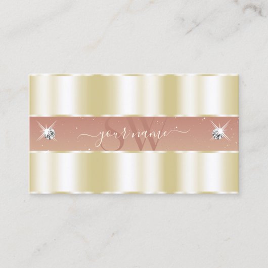 Luxuriegoudkoraal mousserende diamanten monogram visitekaartje (Voorkant)