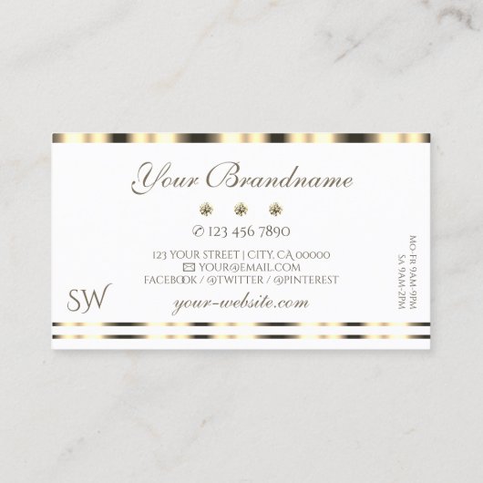 Luxuriegoudwitte mousserende diamanten monogram visitekaartje (Achterkant)