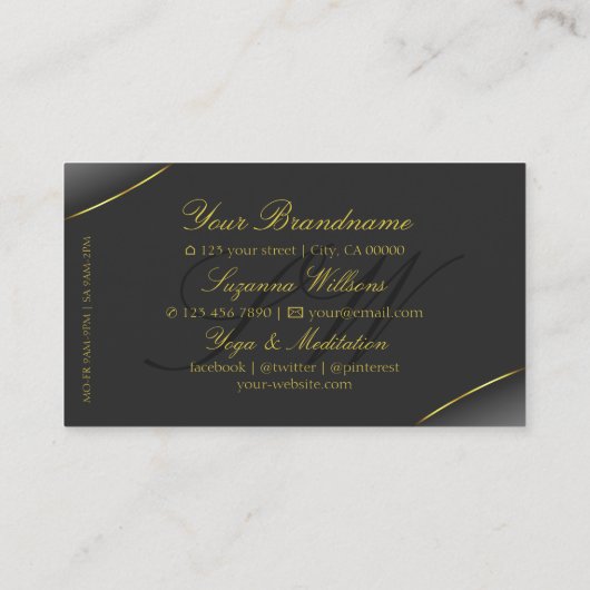 Luxuriegrijs met Chic Gold Border en Monogram Visitekaartje (Achterkant)